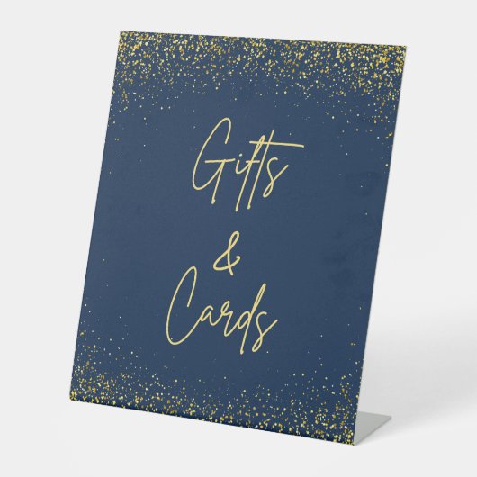 Gifts and Cards Pedestal Sign Navy Gold Confetti 台座サイン (正面)