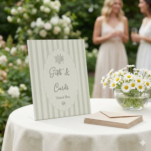 Gifts and Cards Sage Green Ticking Bridal Shower 台座サイン