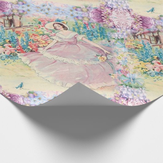 Giftwrapのヴィンテージのフランスのな国の庭の水彩画 ラッピングペーパー (角)