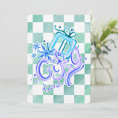 Gifty Time Blue Purple Checkerboard Christmas シーズンカード (スタンド正面)