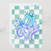 Gifty Time Blue Purple Checkerboard Christmas シーズンカード (正面/裏面)