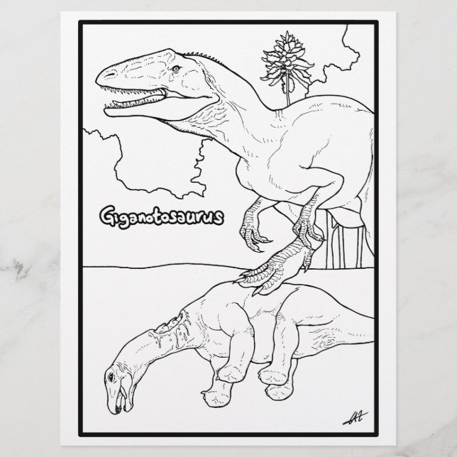 Giganotosaurus and Prey – カラーリングページ。 (正面)