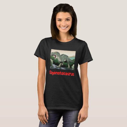 Giganotosaurus Retro rex prehistoric dinosaur Fath Tシャツ (正面フル)
