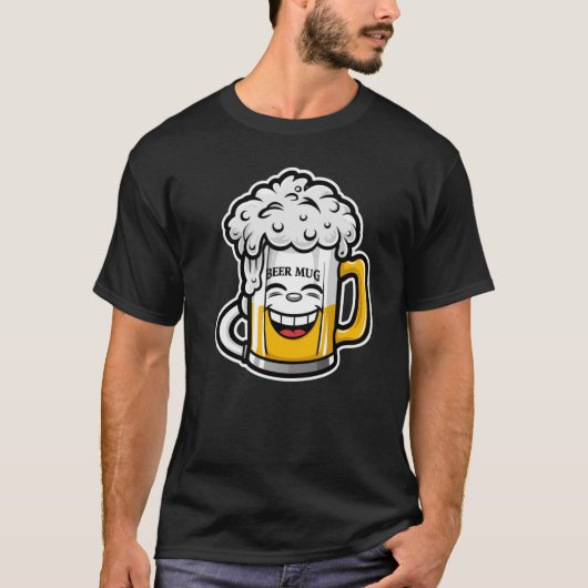 Giggle Brew - かわいいビールジョッキのマスコット Tシャツ (正面)