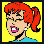 Giggles Comic Strip Poster ポスター<br><div class="desc">The Giggles Comic Strip Poster design features a yellow background and a cartoon drawing of giddy young woman with her bright red hair in a ponytail. (Well, okay, it's really more of a bright orange.) Her pink lips are parted to reveal pearly white teeth. (Well, okay, it's really more just...</div>