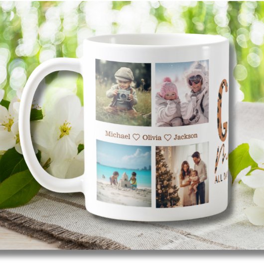 Gigiモード8写真コラージュおばあちゃんヒョウ印刷 コーヒーマグカップ