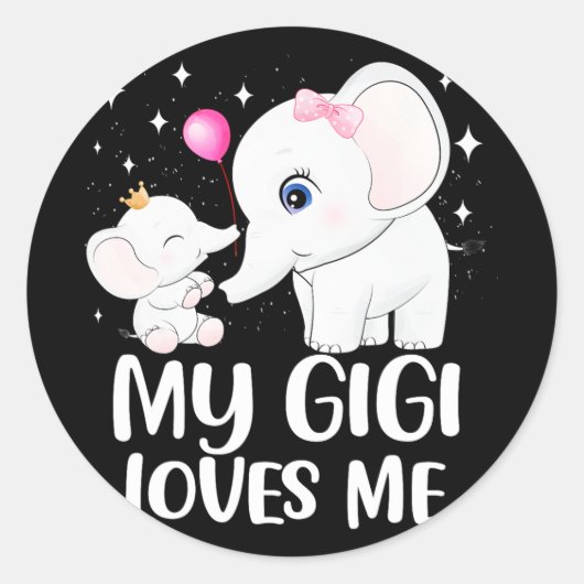 Gigi母の上にかわいい象子供へのTee ラウンドシール (正面)