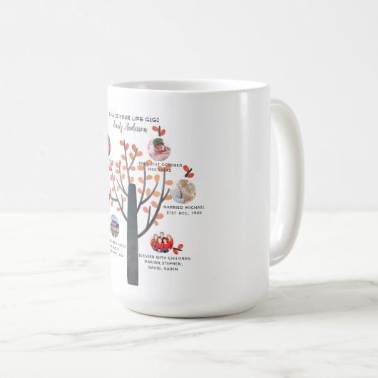 GIGI – 家族の木のおばあちゃんのマイルストーンのギフト コーヒーマグカップ (正面右)
