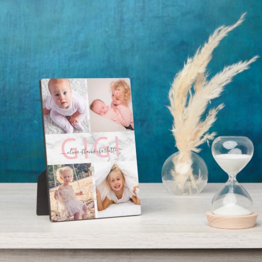Gigi Grandchildren Photo Collage Marble Blush Pink フォトプラーク (側面)