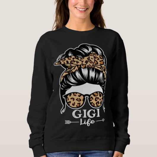 Gigi Life Messy Bun Hair  Gigi Leopard スウェットシャツ (正面)