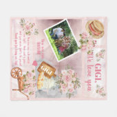 Gigi We Love Youフォトピンクフローラ |スクリプト文字 フリースブランケット (正面(横))