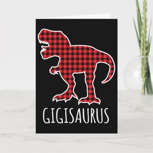 Gigisaurus Buffalo Plaid Dinosaur Funny Matching C カード (正面)