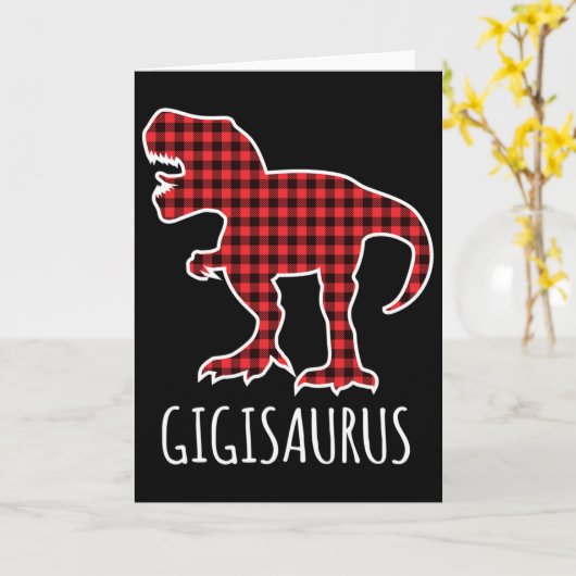 Gigisaurus Buffalo Plaid Dinosaur Funny Matching C カード (黄色い花)
