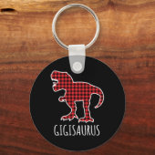 Gigisaurus Buffalo Plaid Dinosaur Funny Matching C キーホルダー (正面)