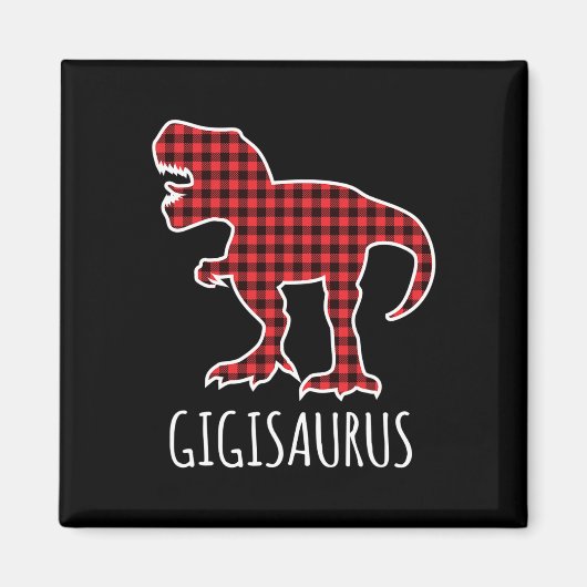 Gigisaurus Buffalo Plaid Dinosaur Funny Matching C マグネット (正面)