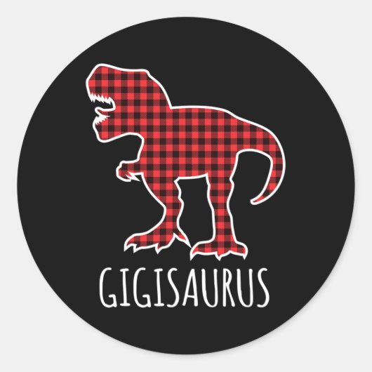 Gigisaurus Buffalo Plaid Dinosaur Funny Matching C ラウンドシール (正面)