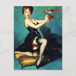 Gil Elvgren - Ruffled Feather -ヴィンテージピン留め ポストカード