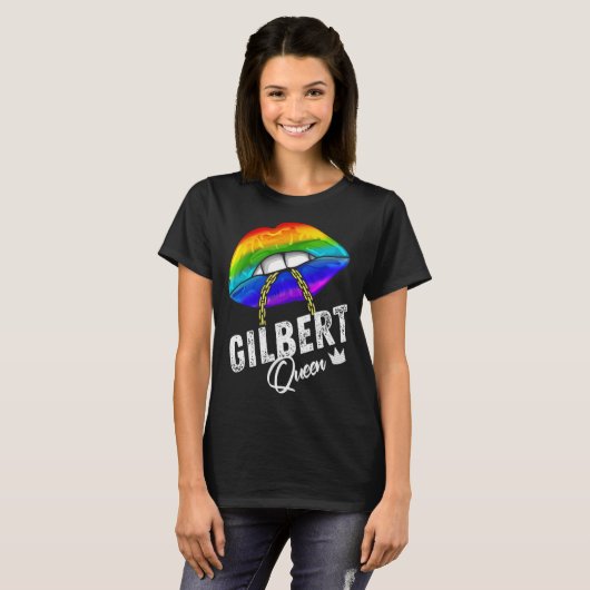 Gilbert Queen LGBTQ Gay Pride Flag Lips Rainbow Me Tシャツ (正面フル)