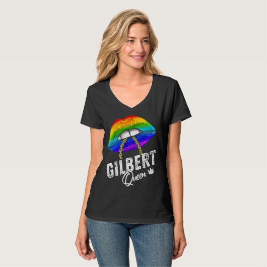 Gilbert Queen LGBTQ Gay Pride Flag Lips Rainbow Me Tシャツ (正面フル)