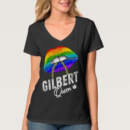 Gilbert Queen LGBTQ Gay Pride Flag Lips Rainbow Me Tシャツ (正面)
