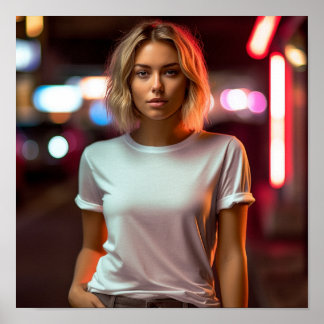 Gildan Tシャツを着たブロンドのモデル ポスター
