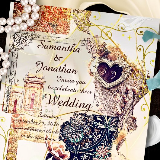 Gilded Baroque Mexican Lace Romance Wedding 招待状