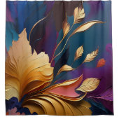 Gilded Bloom – Abstract Floral Composition シャワーカーテン (正面)