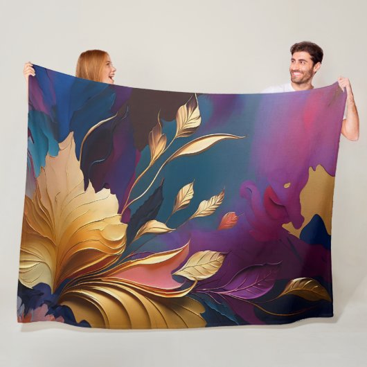 Gilded Bloom – Abstract Floral Composition フリースブランケット (インサイチュ)