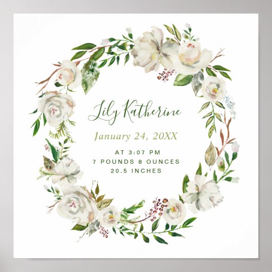 Gilded Blooms Personalized Baby Birth Stats ポスター (正面)