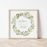 Gilded Blooms Personalized Baby Birth Stats ポスター<br><div class="desc">A beautiful keepsake nursery art print with watercolor botanical floral wreath in pretty shades of green with white flowers. Personalize the design with baby's name monogram, birthday and birth stats or other text. Use the design tools to choose any background color, add photos, change text fonts and colors to create...</div>