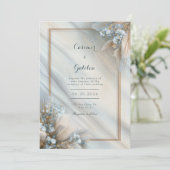 Gilded Blue Floral Cream Fluid Marble Wedding 招待状 (スタンド正面)