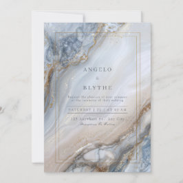 Gilded Blue Marble Agate Swirl Wedding 招待状