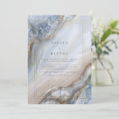 Gilded Blue Marble Agate Swirl Wedding 招待状 (スタンド正面)