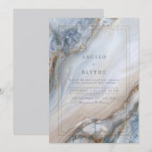 Gilded Blue Marble Agate Swirl Wedding 招待状 (正面/裏面)