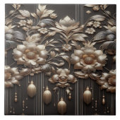 Gilded Botanical Symphony on Charcoal Noir タイル (正面)
