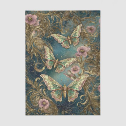 Gilded Butterfly Elegance - Art Nouveau Floral 薄葉紙 (正面)
