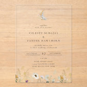 Gilded Crescent Moon Wildflower Wedding アクリル招待状 (正面)