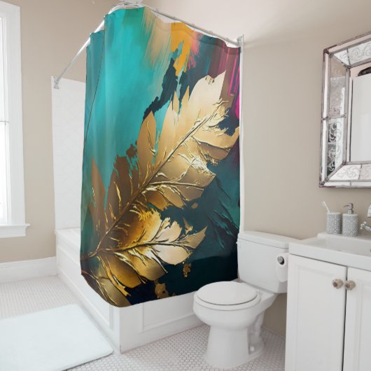 Gilded Feather – Luxe Abstract Elegance シャワーカーテン (インサイチュ)