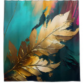 Gilded Feather – Luxe Abstract Elegance シャワーカーテン (正面)