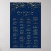 Gilded Floral | Navy Alphabetical Seating Chart ポスター (正面)