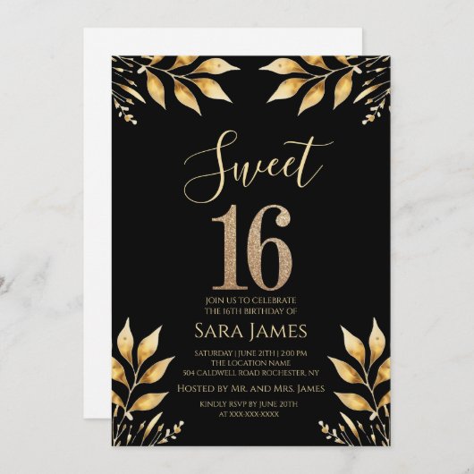 Gilded Glitz Sweet 16 Invitation 招待状 (正面/裏面)
