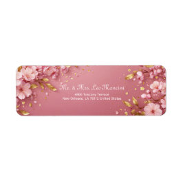 Gilded Gold Leaf Pink Cherry Blossom ラベル
