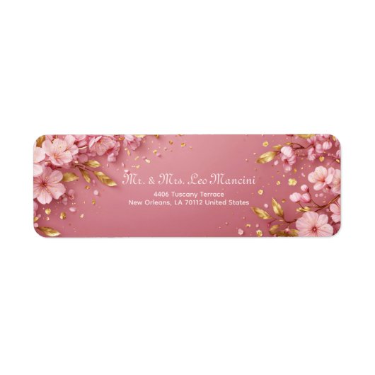 Gilded Gold Leaf Pink Cherry Blossom ラベル (正面)