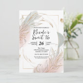 Gilded Gold Sage & Blush Botanical Sweet 16 招待状 (スタンド正面)