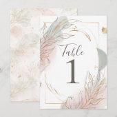 Gilded Gold Sage & Blush Botanical Table Number 招待状 (正面/裏面)