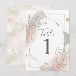 Gilded Gold Sage & Blush Botanical Table Number 招待状