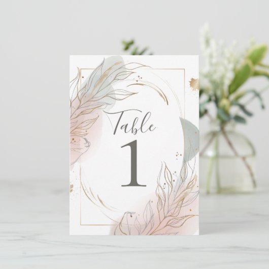 Gilded Gold Sage & Blush Botanical Table Number 招待状 (スタンド正面)