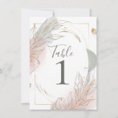 Gilded Gold Sage & Blush Botanical Table Number 招待状 (正面)