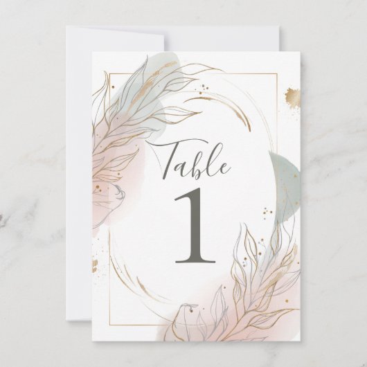 Gilded Gold Sage & Blush Botanical Table Number 招待状 (正面)