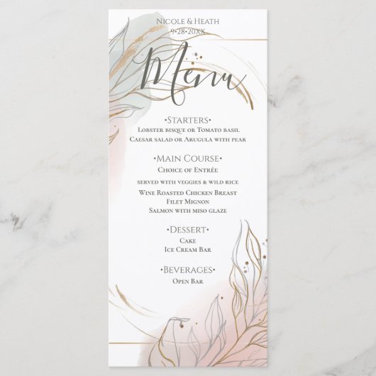 Gilded Gold Sage & Blush Botanical Wedding メニュー (正面)